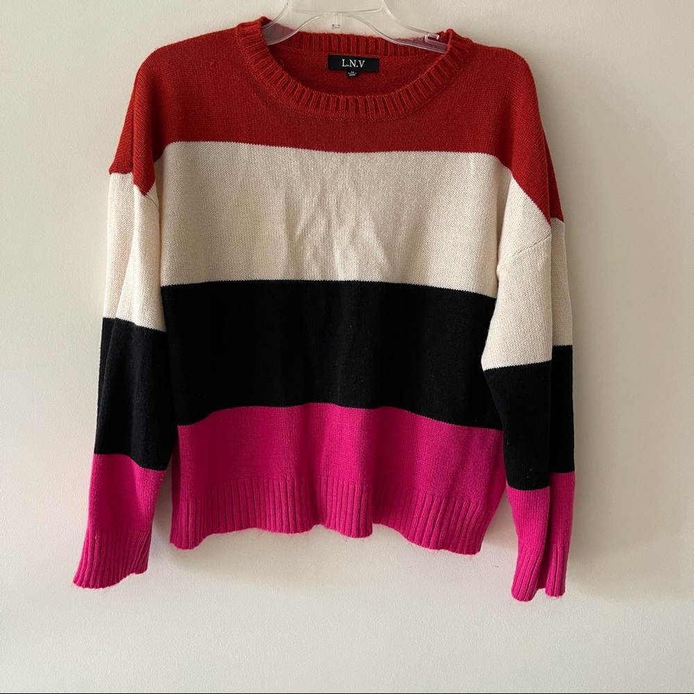 Colorblock Striped Multicolor Knit Sweater